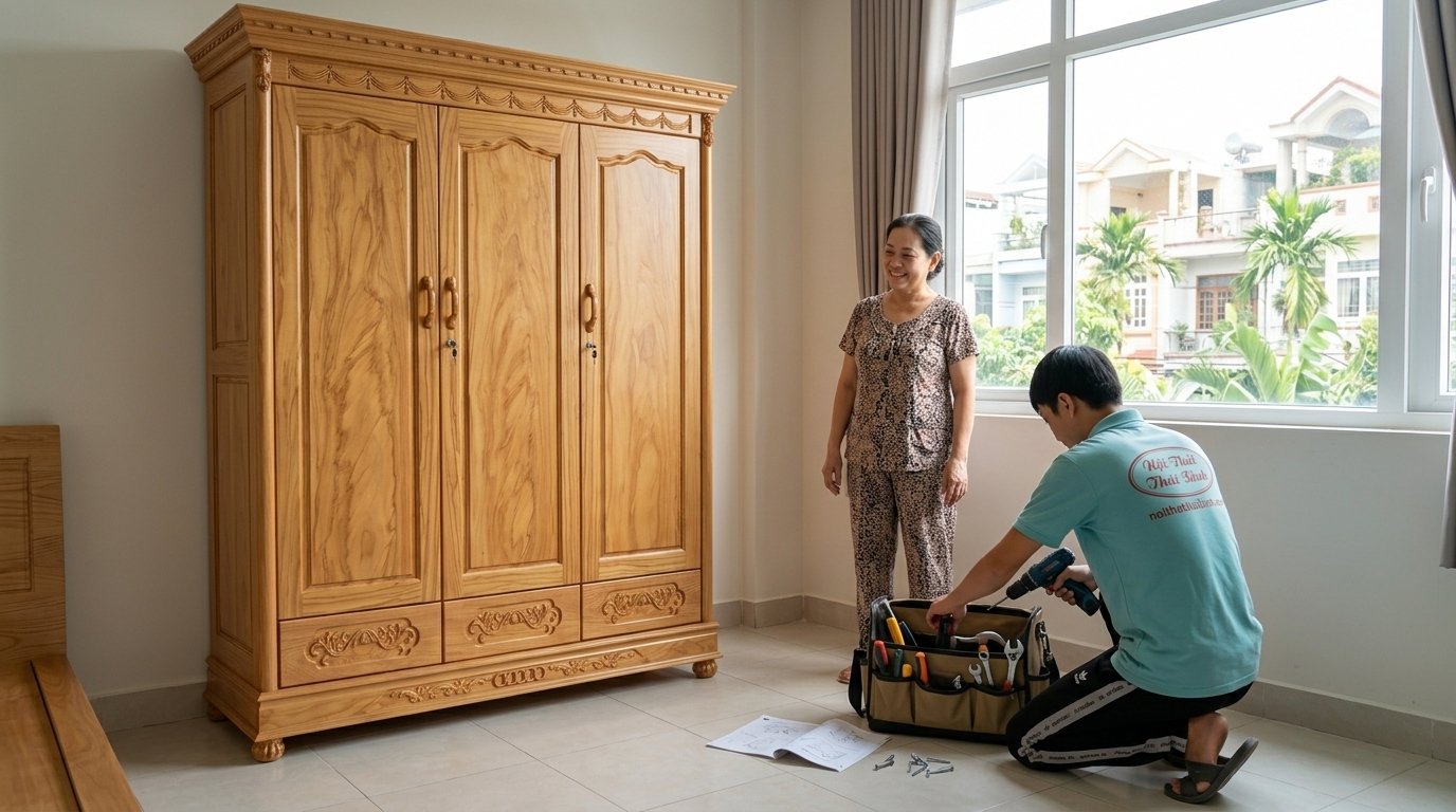 Tủ quần áo gỗ gõ đỏ MS 3451 Chị Trần Thị Mỹ Linh – Quận Bình Thạnh, TPHCM