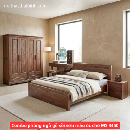 Combo phòng ngủ gỗ sồi sơn màu óc chó