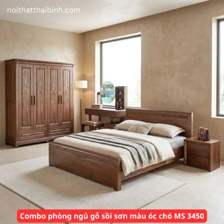 Combo phòng ngủ gỗ sồi sơn màu óc chó Combo phòng ngủ gỗ sồi sơn màu óc chó
