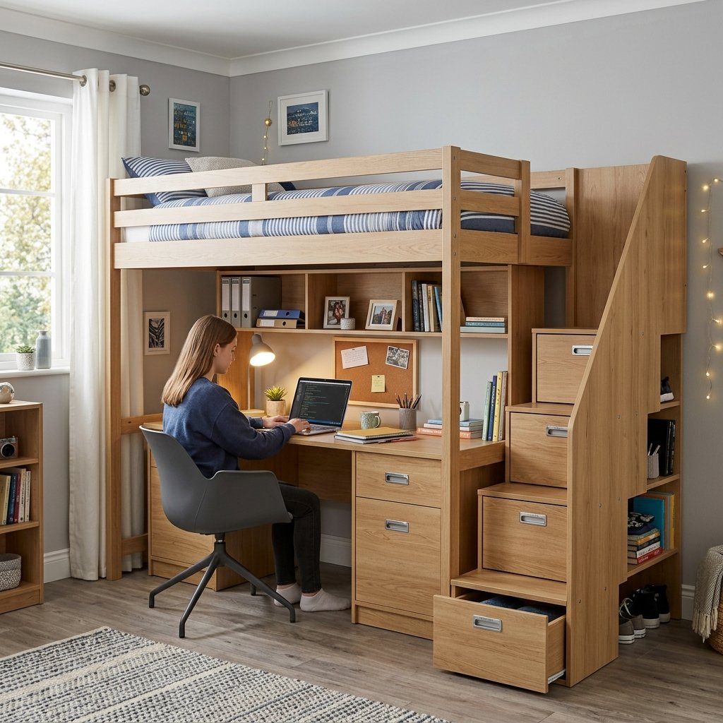 Giường Liền Bàn Học Đa Năng Tiện Nghi Cho Bé Và Người Lớn Giường liền bàn học