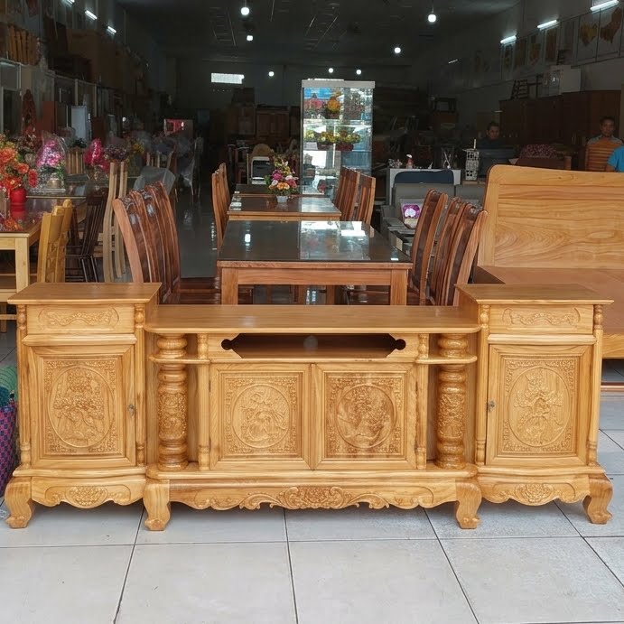 Kệ tivi gỗ gõ đỏ tự nhiên
