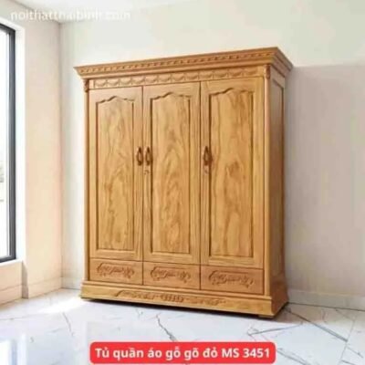 Tủ quần áo gỗ gõ đỏ 3 cánh