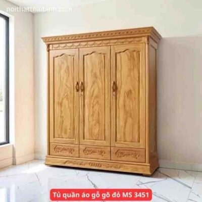 Tủ quần áo gỗ gõ đỏ 3 cánh