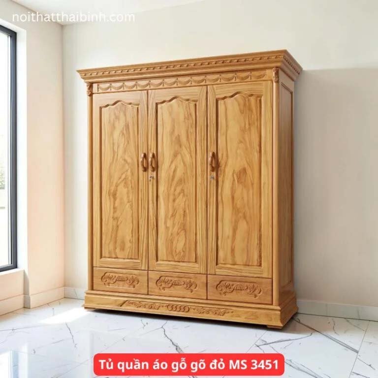 Tủ quần áo gỗ gõ đỏ 3 cánh Tủ quần áo gỗ gõ đỏ 3 cánh