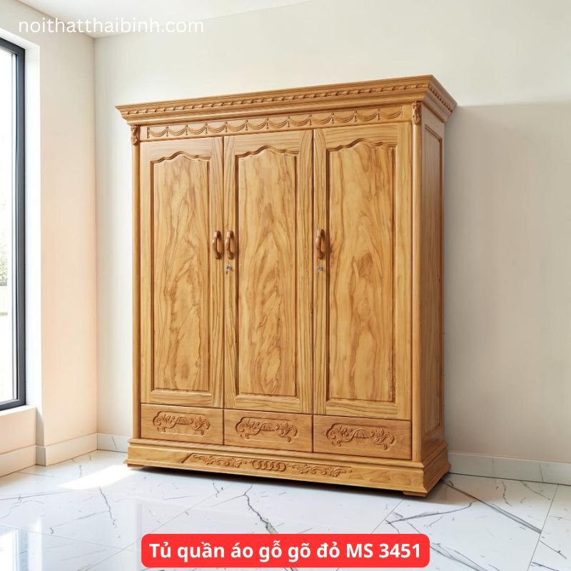 Tủ quần áo gỗ gõ đỏ MS 3451