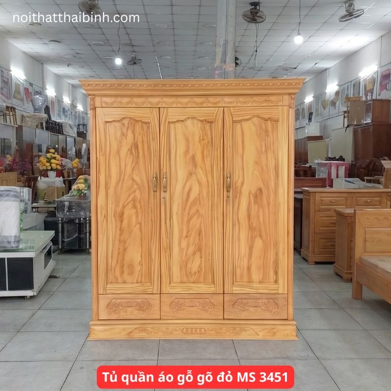 Tủ quần áo gỗ gõ đỏ MS 3451 Tủ quần áo gỗ gõ đỏ MS 3451