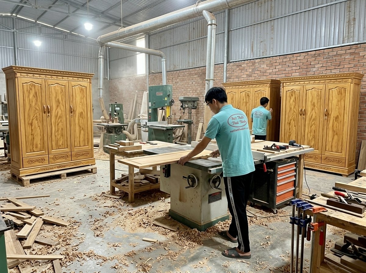 Tủ quần áo gỗ gõ đỏ MS 3451 Tủ quần áo gỗ gõ đỏ tại Nội thất Thái Bình