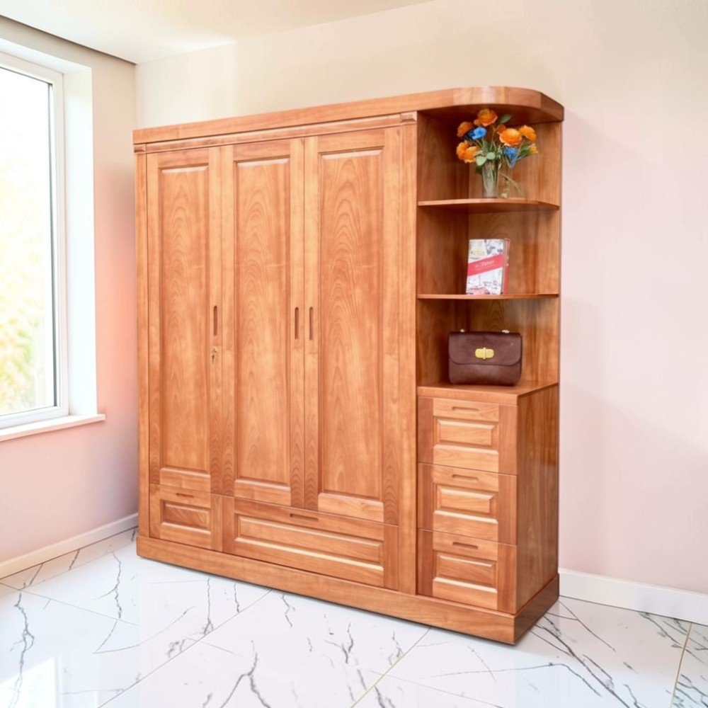 Tủ quần áo gỗ xoan đào 2m bốn cánh nhiều ngăn tiện dụng