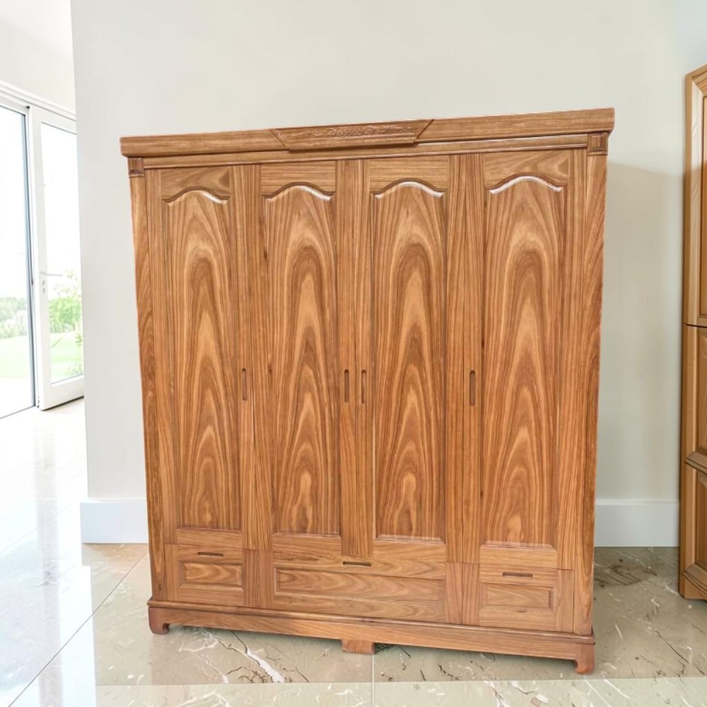 Tủ quần áo gỗ xoan đào 4 cánh có hộc kéo cao cấp