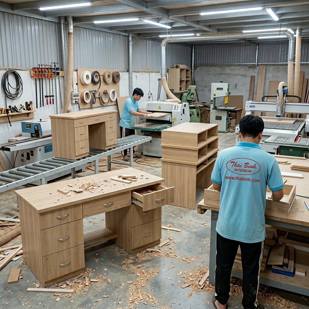 Xưởng sản xuất bàn văn phòng Nội thất Thái Bình chuyên nghiệp