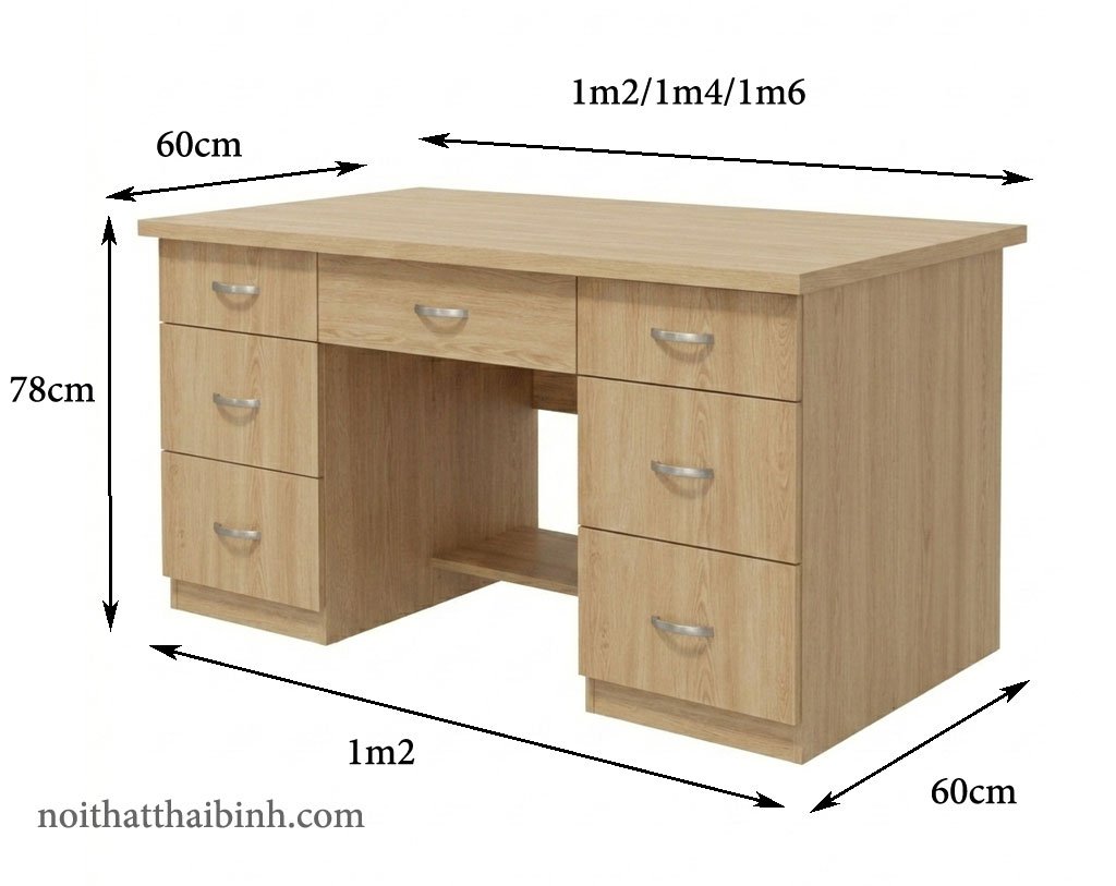 Kích thước bàn văn phòng 1m2 1m4 1m6 chuẩn công thái học