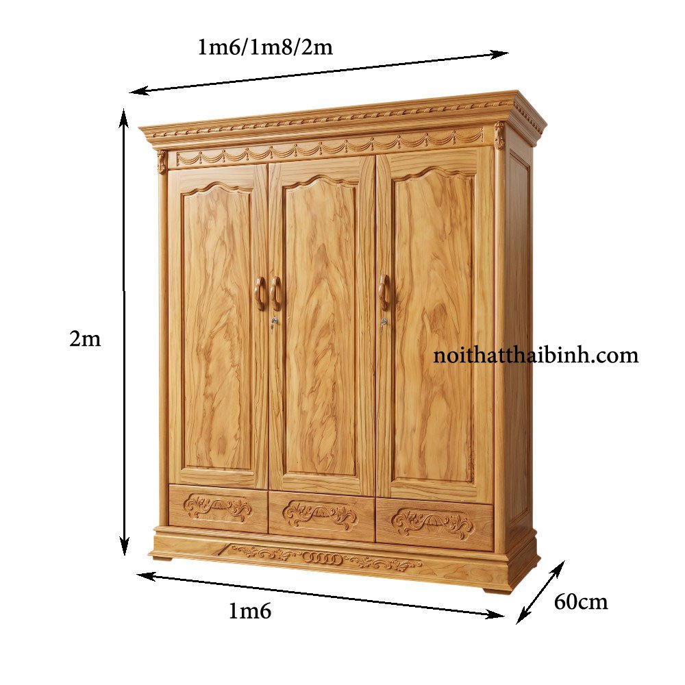 Tủ quần áo gỗ gõ đỏ MS 3451 Kích thước tủ quần áo gỗ tự nhiên