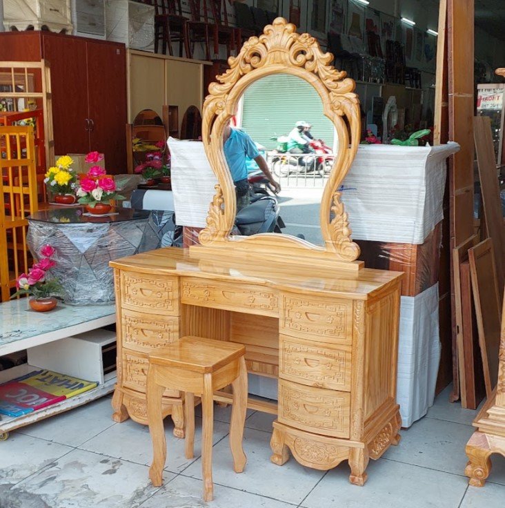 Bàn trang điểm gỗ gõ đỏ tự nhiên tạo Quận 7