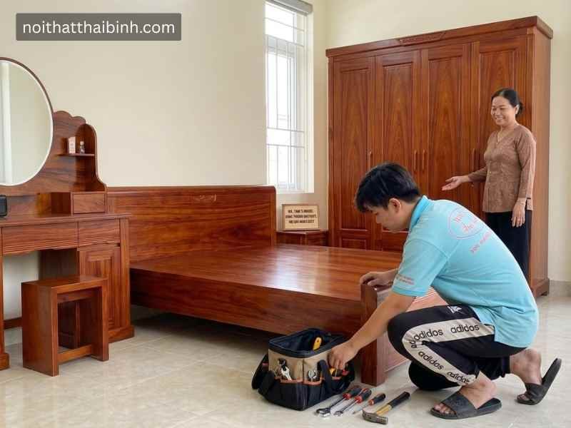 Combo phòng ngủ gỗ tự nhiên vân cẩm