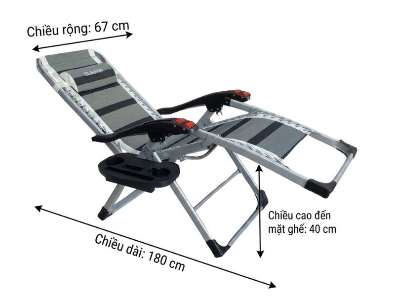Ghế xếp thư giãn Sumika cao cấp Ghế xếp thư giãn Sumika cao cấp khung thép sơn tĩnh điện màu bạc
