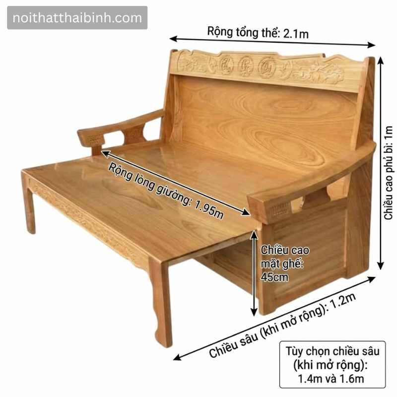 Trường kỷ gỗ gõ đỏ Kích thước trường kỷ gỗ gõ đỏ