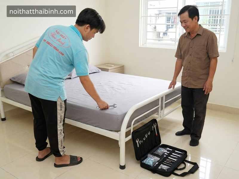 Giường sắt sơn tỉnh điện cao cấp Thợ ráp giường sắt sơn tỉnh điện tại nhà Anh Minh Tuấn (Quận Bình Thạnh, TPHCM)