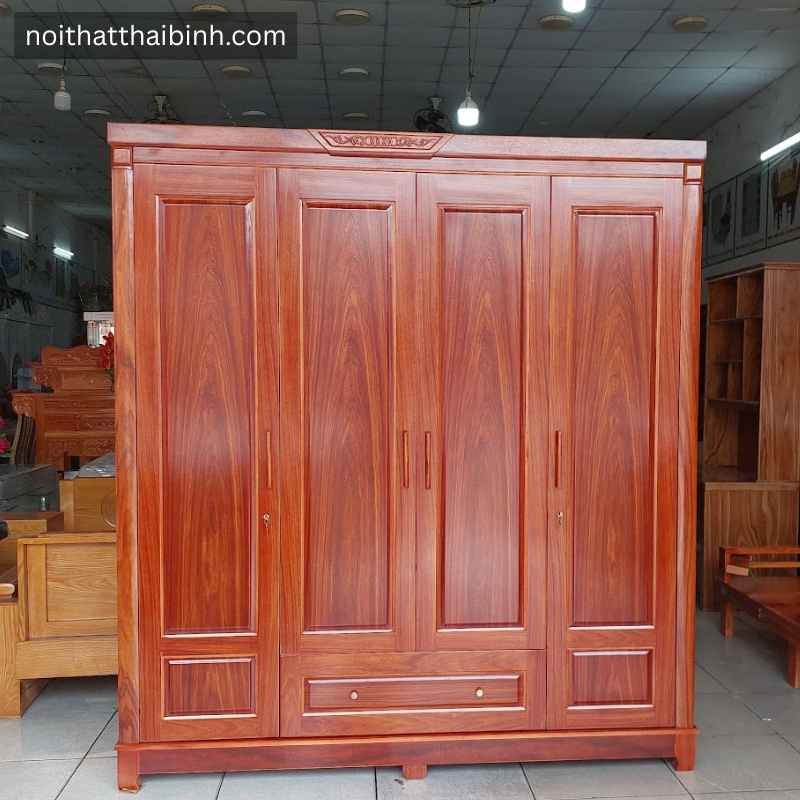Tủ quần áo gỗ tự nhiên 4 cánh cao cấp Tủ quần áo gỗ cẩm MS 3458