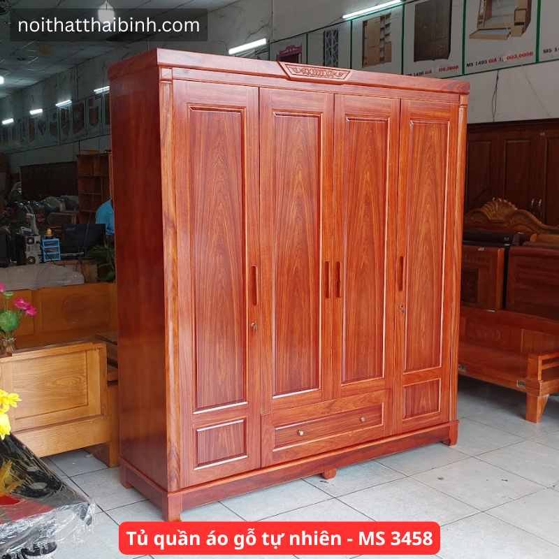 Tủ quần áo gỗ tự nhiên 4 cánh cao cấp Tủ quần áo gỗ tự nhiên - MS 3458