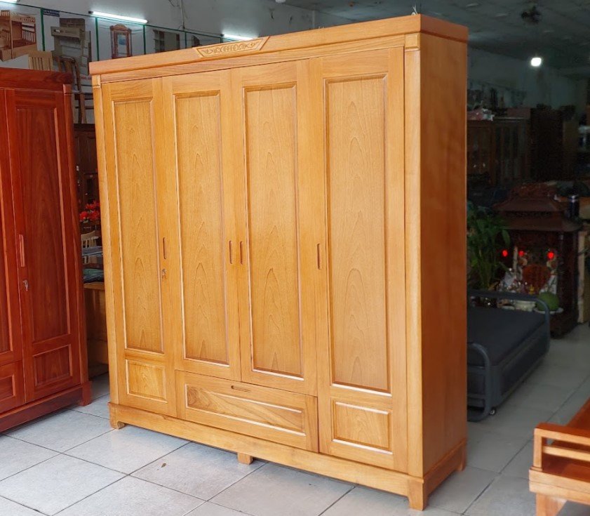 Tủ quần áo gỗ tự nhiên đóng theo yêu cầu tại xưởng Thái Bình