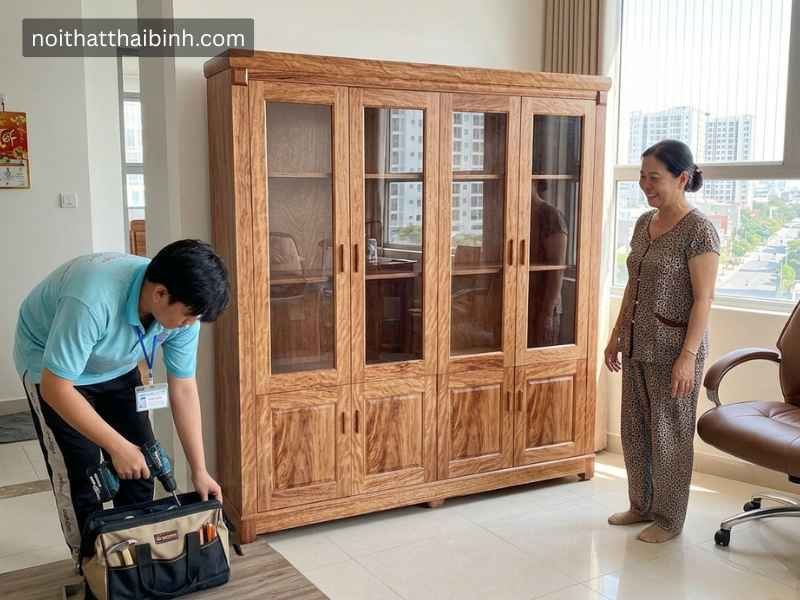 Tủ tài liệu gỗ tự nhiên cao cấp Tủ tài liệu gỗ tự nhiên cao cấp vân hương xám MS 3454