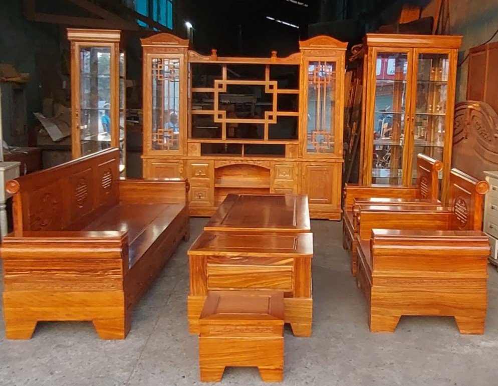 Bàn ghế salon gỗ phòng khách MS 3473 Ghế tựa gỗ sồi trong bộ salon phòng khách 7 món