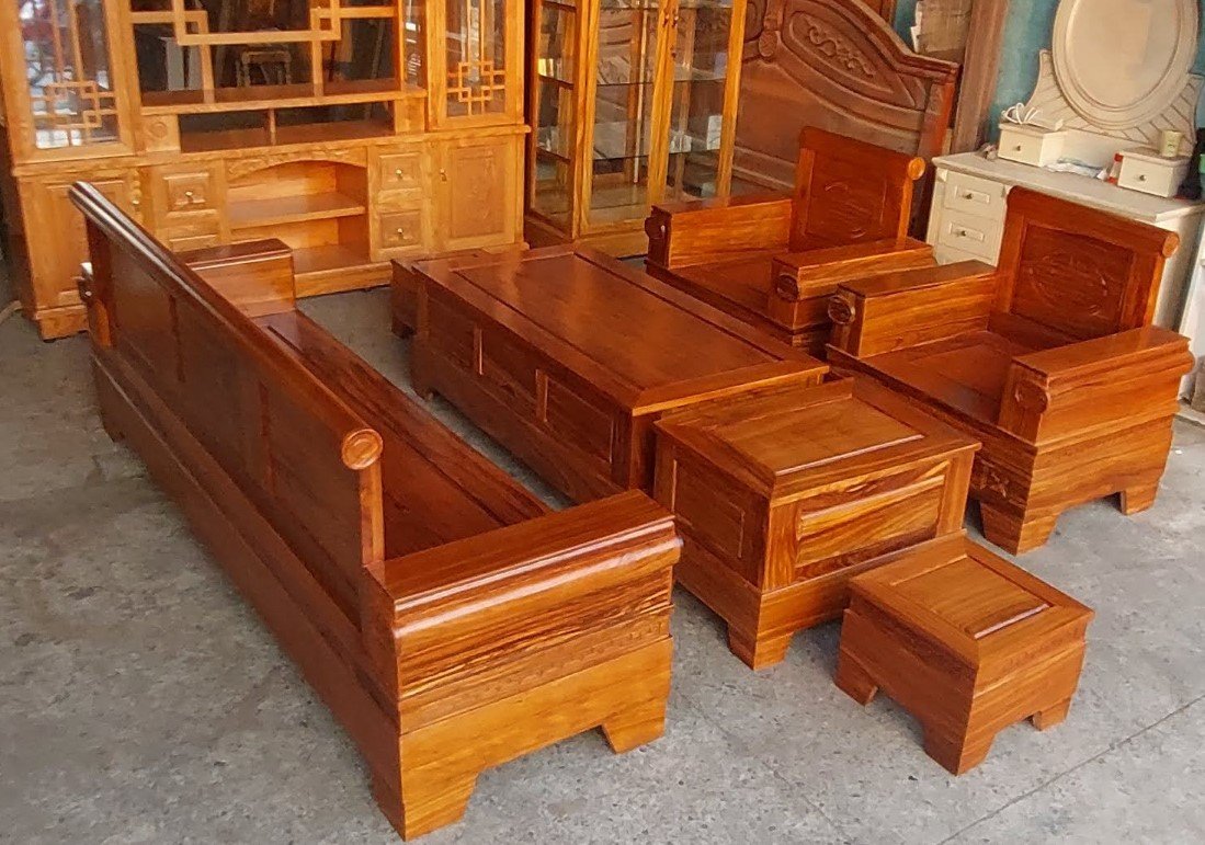 Bàn ghế salon gỗ phòng khách MS 3473 Bàn trà gỗ sồi đi kèm bộ ghế salon phòng khách