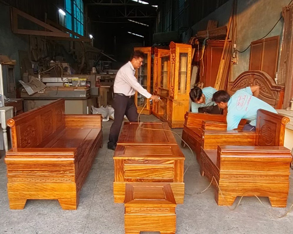 Bàn ghế salon gỗ phòng khách MS 3473 Bộ ghế salon gỗ sồi màu tự nhiên cho phòng khách