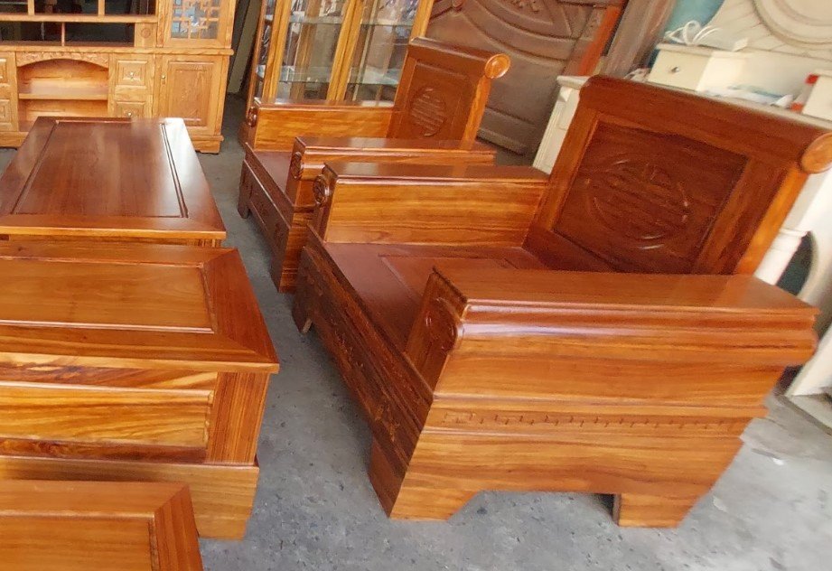 Bàn ghế salon gỗ phòng khách MS 3473 Tổng thể bộ bàn ghế gỗ phòng khách tại xưởng Thái Bình