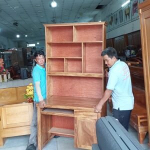 Bàn học liền kệ sách gỗ tự nhiên