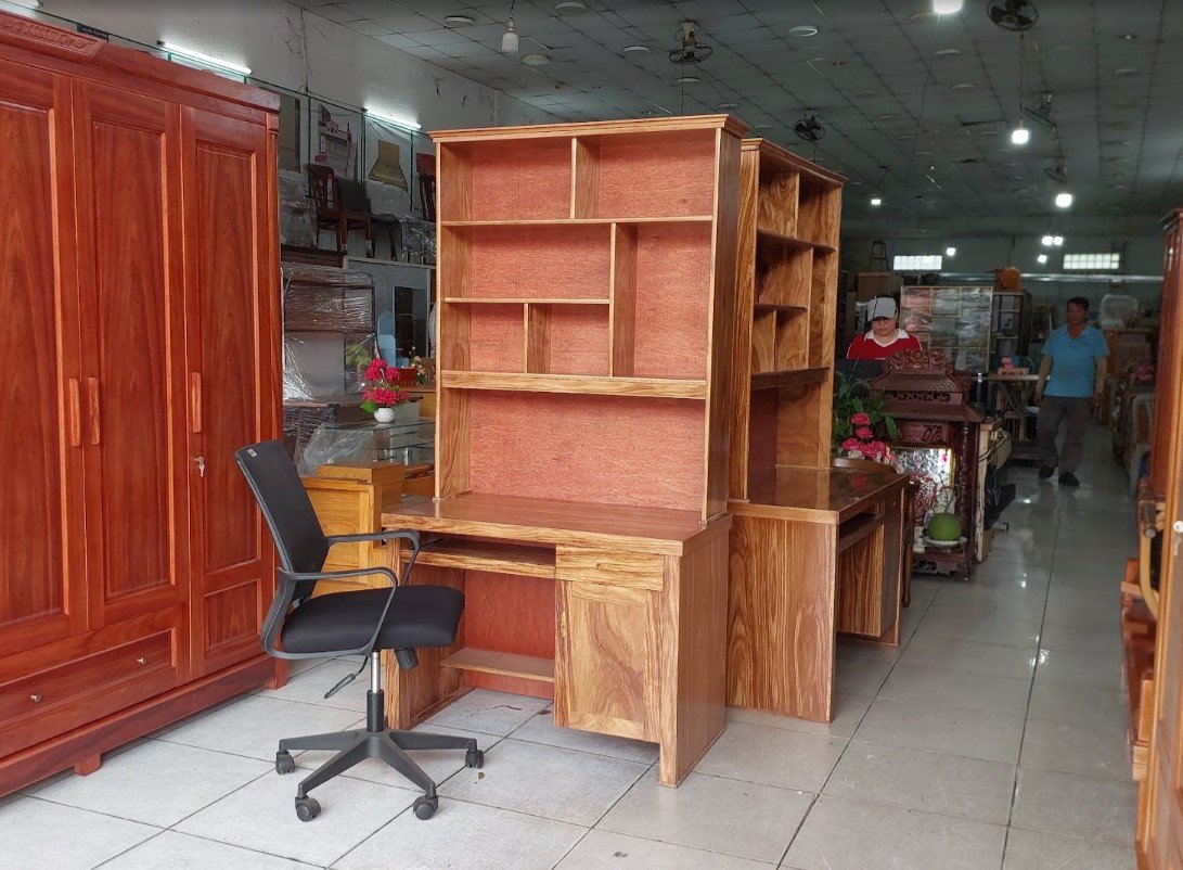 Bàn học kệ sách gỗ xoan đào cho phòng bé gái