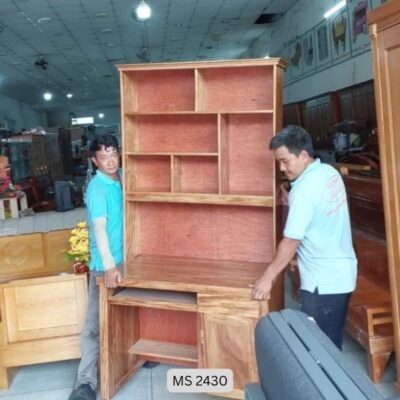 Bàn học liền kệ sách gỗ tự nhiên