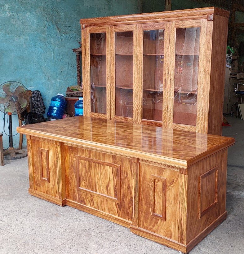 Bàn làm việc gỗ tự nhiên bền bỉ MS 3255 mặt bàn vân hương xám
