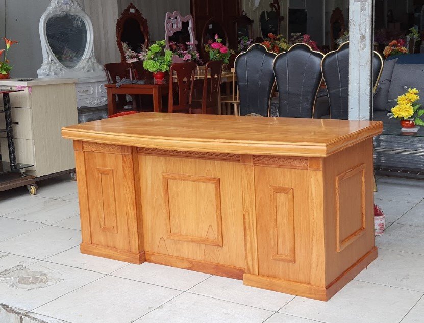 Bàn làm việc gỗ tự nhiên cao cấp MS 3423 Mặt bàn làm việc gỗ tự nhiên hoàn thiện tinh tế