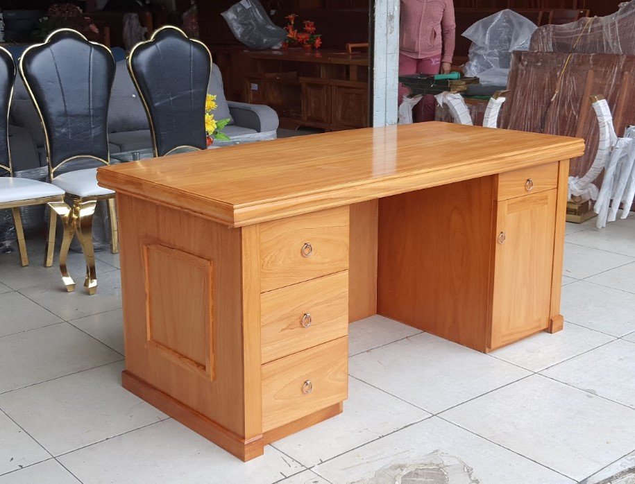 Bàn làm việc gỗ tự nhiên cao cấp MS 3423 Bàn làm việc gỗ tự nhiên cỡ 2m cho phòng rộng