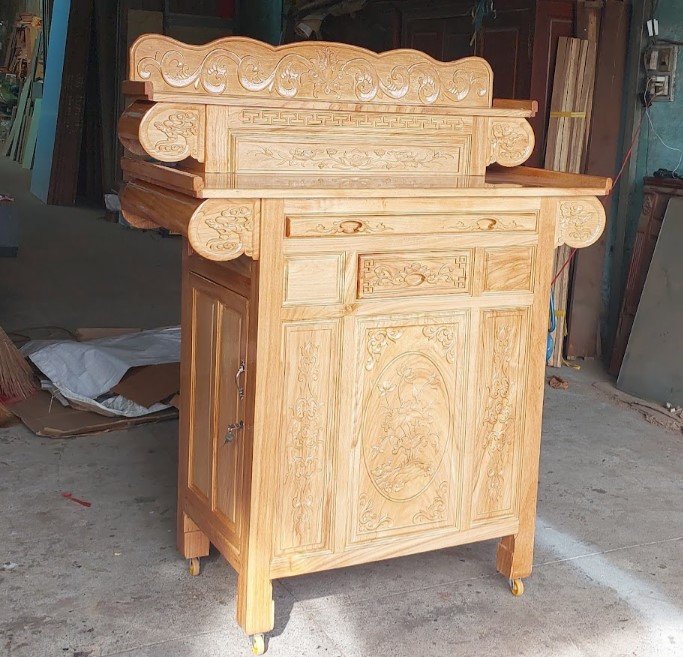 Bàn thờ gỗ gõ đỏ hiện đại MS 3233 Mẫu bàn thờ gỗ gõ đỏ 2 tầng thiết kế hiện đại
