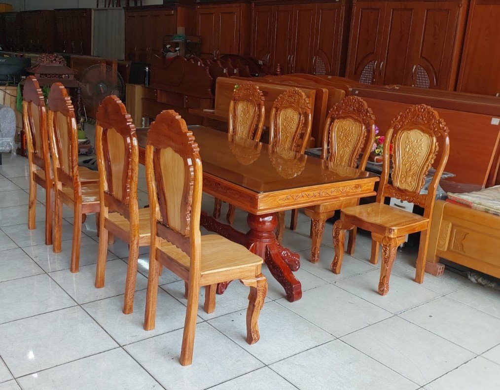 Bộ bàn ăn 8 ghế gỗ căm xe gõ đỏ MS 3469 Chi tiết chân bàn ăn gỗ căm xe gõ đỏ chắc chắn