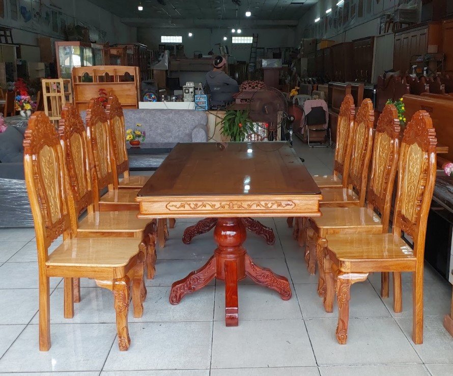 Bộ bàn ăn 8 ghế gỗ căm xe gõ đỏ MS 3469 Bàn ăn gỗ căm xe gõ đỏ kích thước 2m x 1m