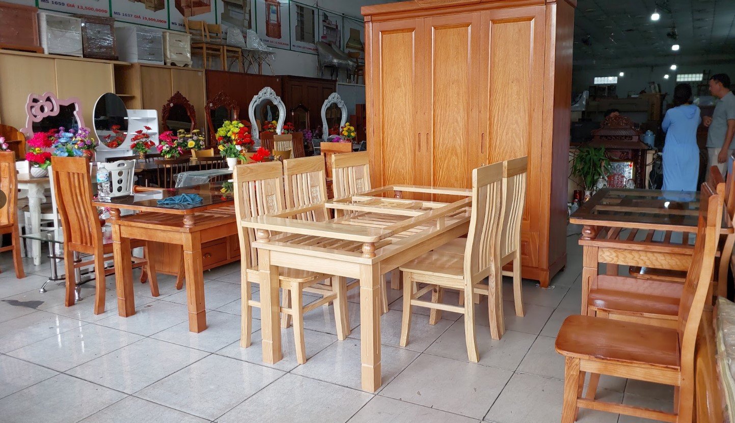 Bộ bàn ăn 6 ghế gỗ sồi tự nhiên nguyên khối