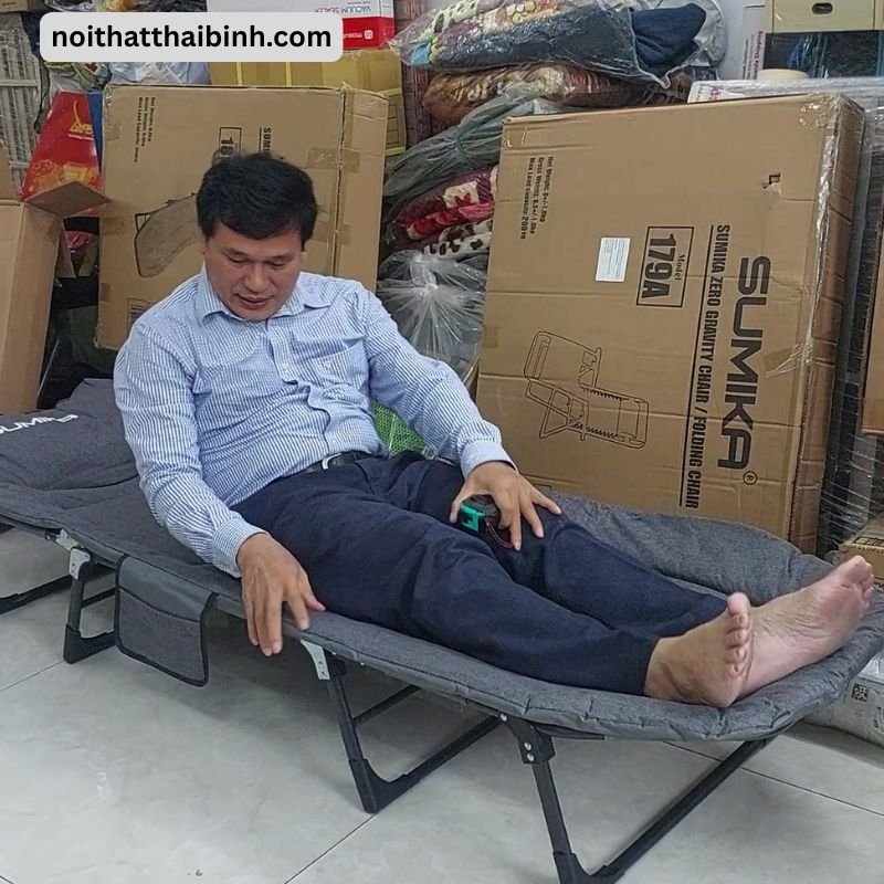 Ghế gấp ngủ trưa văn phòng chính hãng SUMIKA MS 3465 Ghế bố xếp văn phòng gấp gọn dễ cất dưới gầm bàn