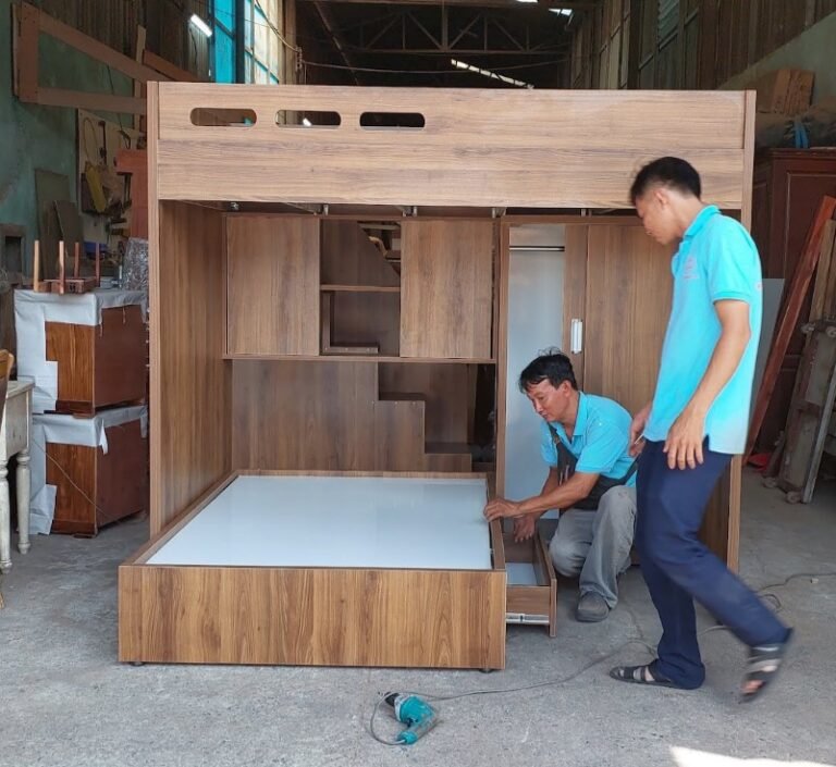 Giường tầng cho bé kết hợp tủ áo MS 3087