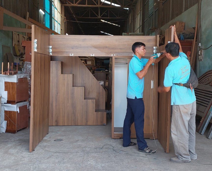 Giường tầng cho bé kết hợp tủ áo gỗ công nghiệp
