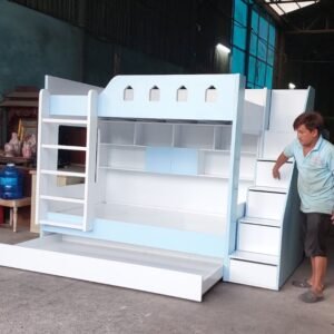 Giường tầng cho bé trai màu xanh