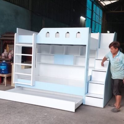 Giường tầng cho bé trai màu xanh