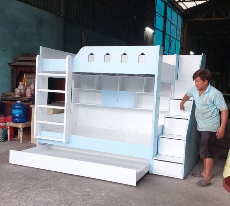 Giường tầng cho bé trai màu xanh MS 3253