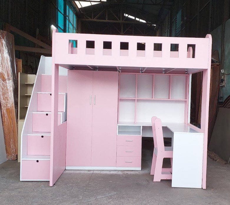 Giường tầng bàn học tủ áo MS 2766 lắp đặt thực tế