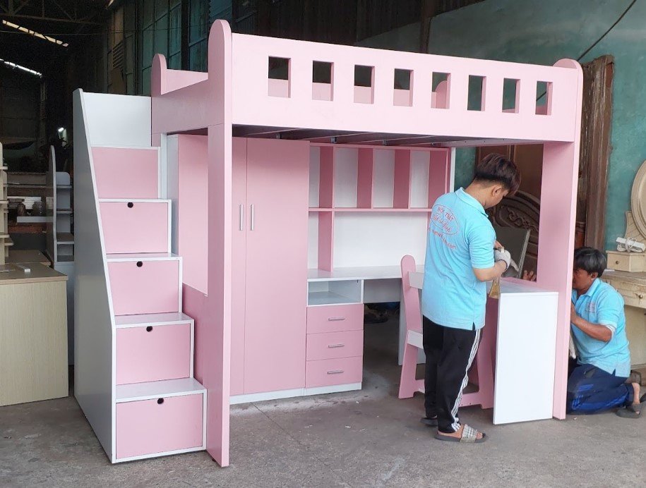 Không gian học tập tích hợp trong giường tầng bàn học