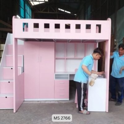 Giường tầng kết hợp bàn học và tủ quần áo