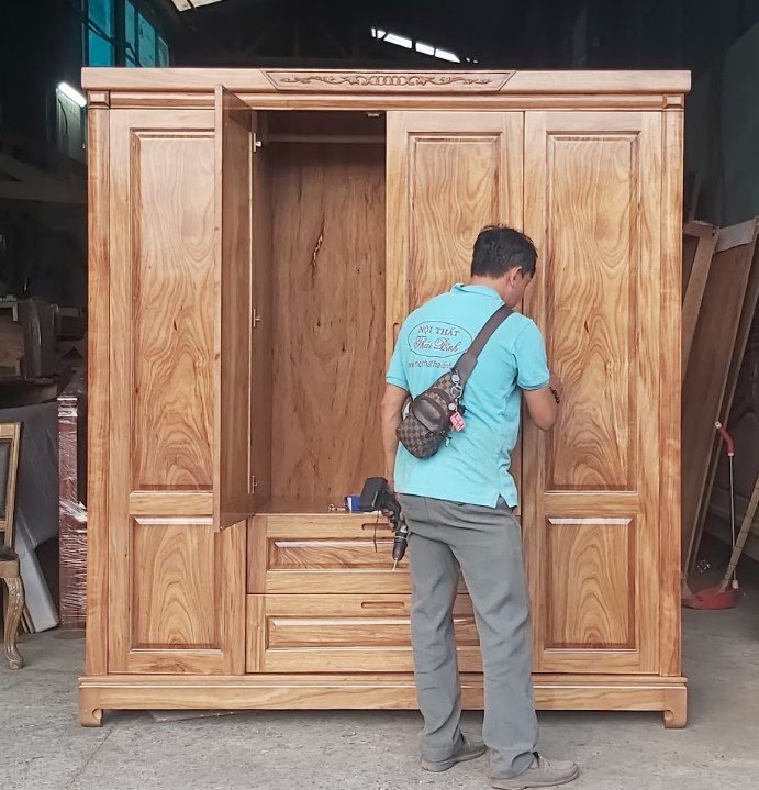 Mẫu tủ quần áo gỗ tự nhiên đẹp MS 3171 Mẫu tủ quần áo gỗ tự nhiên đẹp màu hương xám tại xưởng