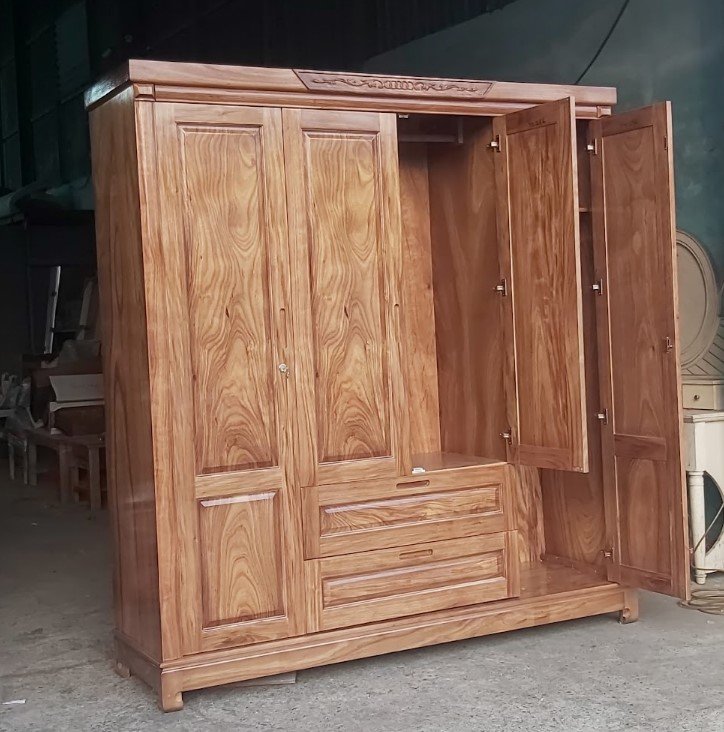 Mẫu tủ quần áo gỗ tự nhiên đẹp MS 3171 Tủ quần áo gỗ tự nhiên đẹp đặt trong phòng ngủ